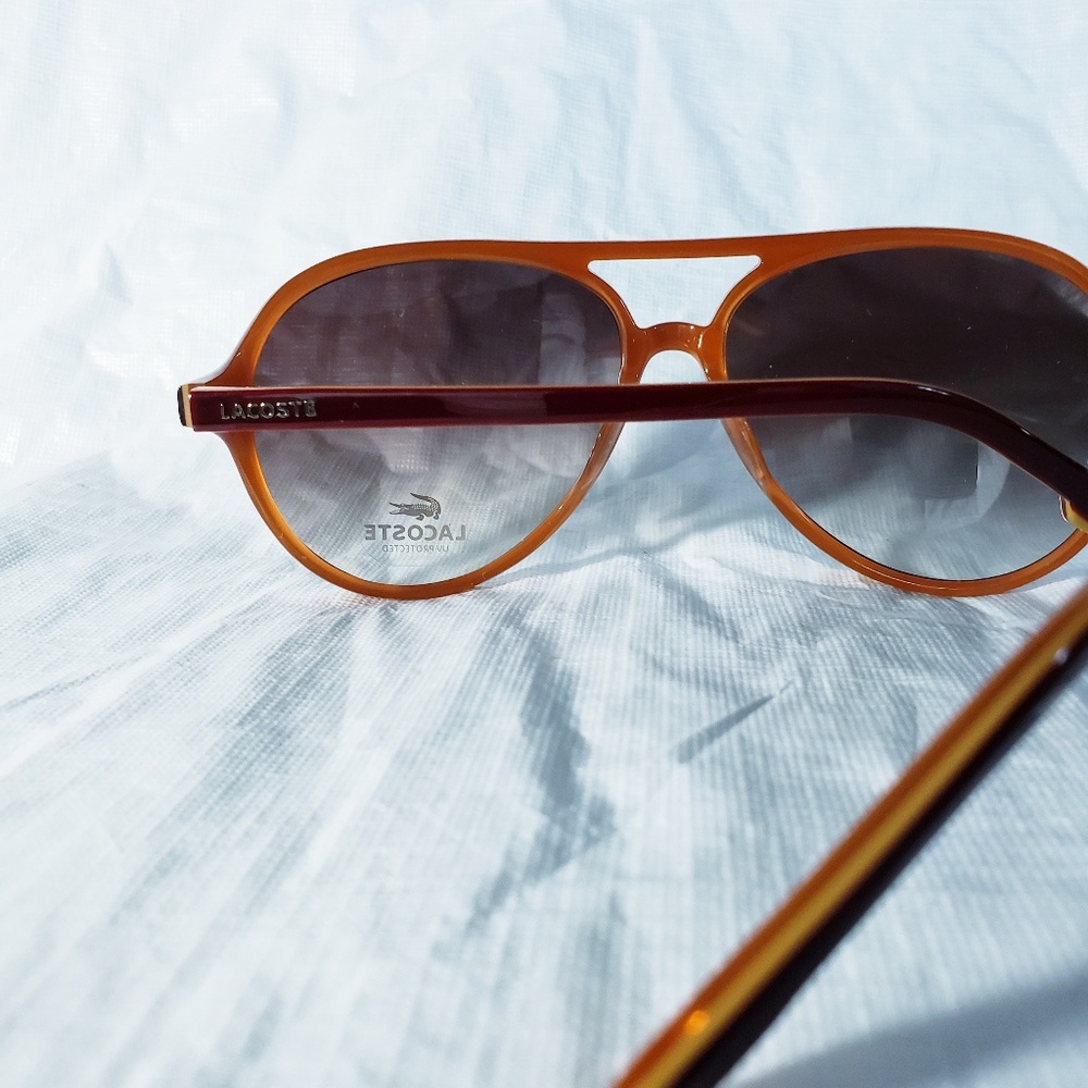 Lacoste Aviator Sunglasses Burgandy/Orange Plastic - Picture 2 of 5